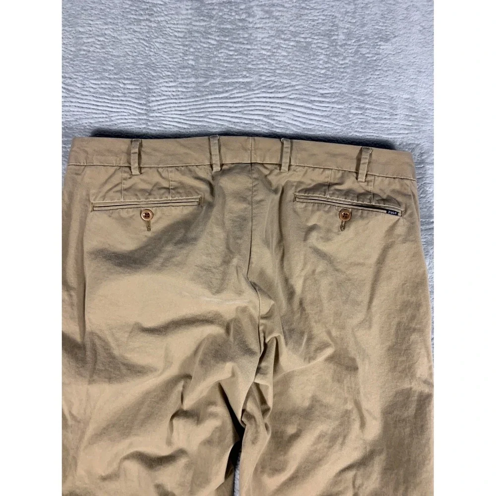 Polo Ralph Lauren Slim Fit Chino Pants Mens 34x32 Tan Khaki Flat Front EU 34